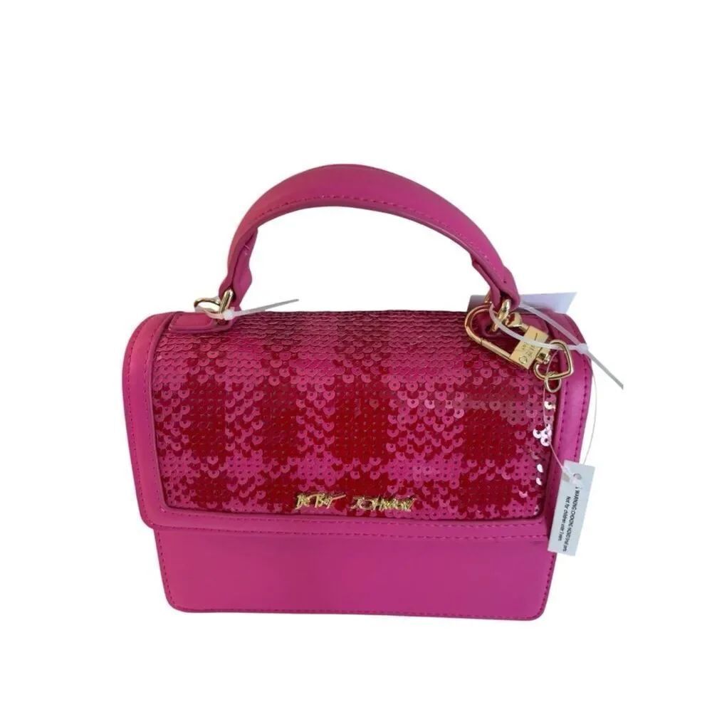 Betsey Johnson Pink Sequin Top-Handle Satchel Crossbody Bag